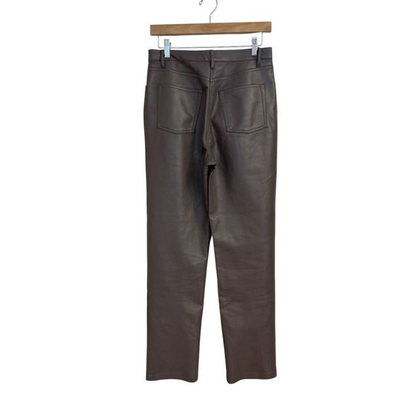 Aritzia Wilfred Melina Dark Taupe Vegan Leather High Rise Straight Pant, Size 6 - Picture 6 of 9
